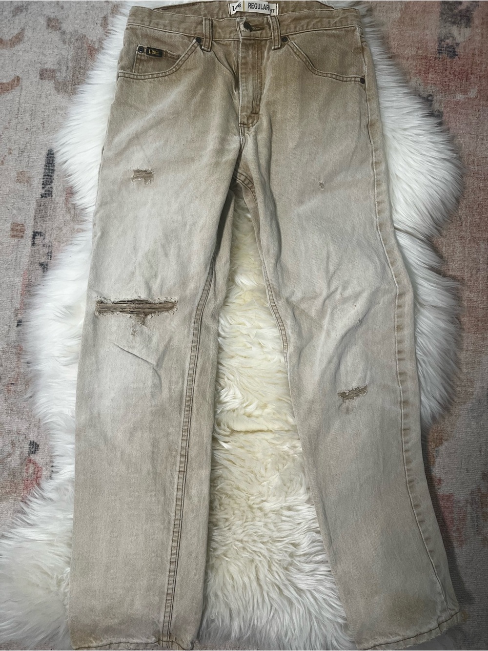 Vintage Distressed LEE Men's Jeans - Beige/Tan